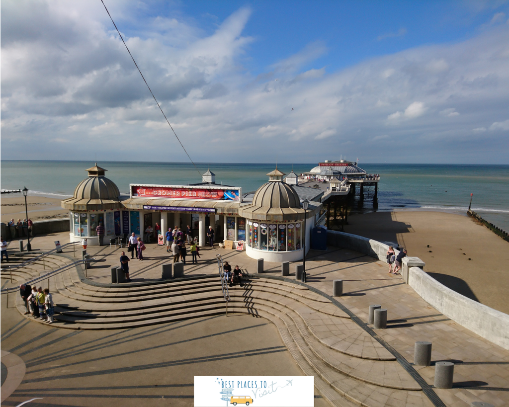 Elevated view of Cromer Pier and the North Norfolk coastline